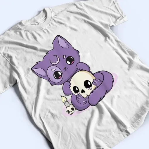 Kawaii Pastel Goth Cute Creepy Black Cat And Skull Anime Nu T Shirt