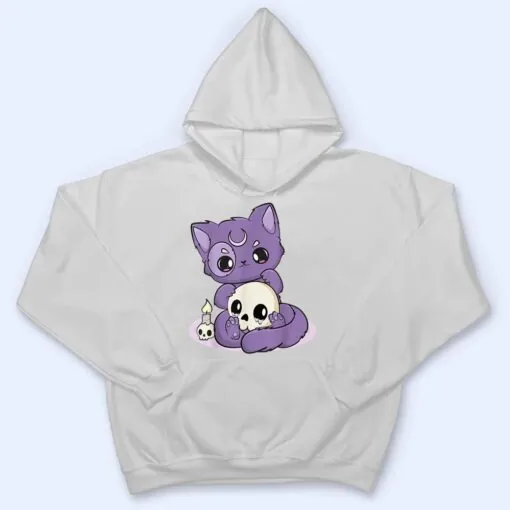 Kawaii Pastel Goth Cute Creepy Black Cat And Skull Anime Nu T Shirt