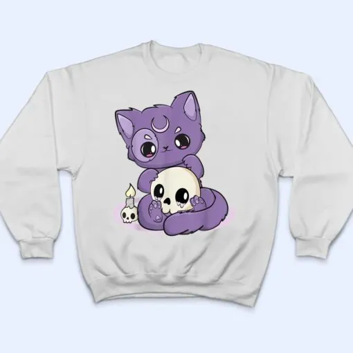 Kawaii Pastel Goth Cute Creepy Black Cat And Skull Anime Nu T Shirt