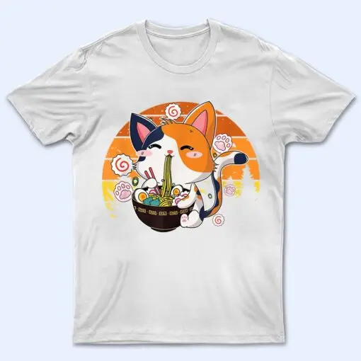 Kawaii Ramen Cat Anime Japanese Neko Noodle Funny Vintage T Shirt