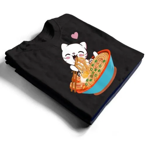 Kawaii Ramen Cat Eating Food Anime Japanese Gift T Shirt