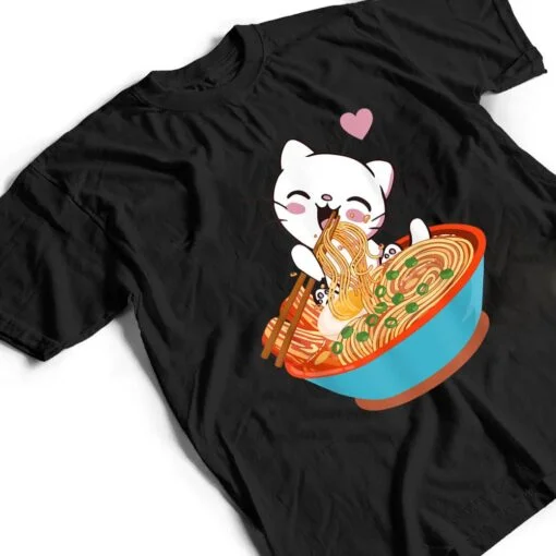 Kawaii Ramen Cat Eating Food Anime Japanese Gift T Shirt