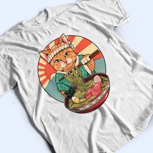 Kawaii Ramen Cat Japanese Neko Noodle Funny Vintage Anime T Shirt