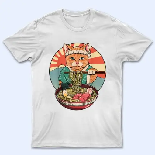 Kawaii Ramen Cat Japanese Neko Noodle Funny Vintage Anime T Shirt