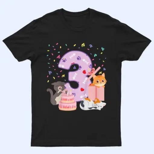 Kids 3rd Birthday Girl cute Cat outfit 3 years old bday party T Shirt