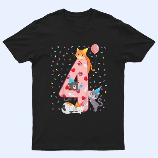 Kids 4th Birthday Girl cute Cat outfit 4 years old bday party T Shirt