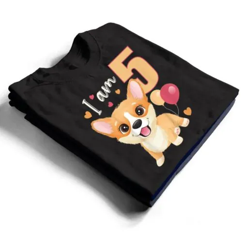 Kids 5 Years old 5 birthday outfit Boy girl Corgi Dog T Shirt