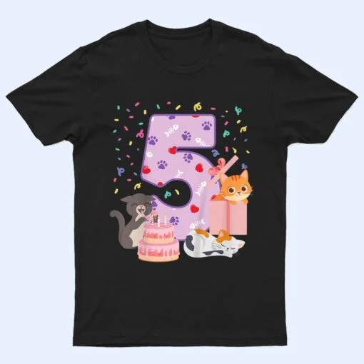 Kids 5th Birthday Girl cute Cat outfit 5 years old bday party T Shirt
