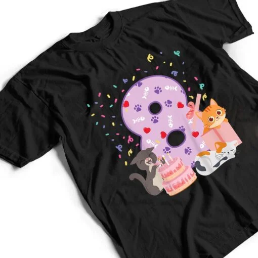 Kids 8th Birthday Girl cute Cat outfit 8 years old bday party T Shirt