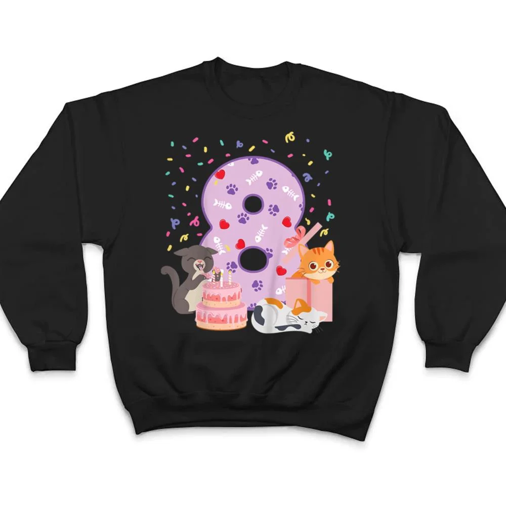 Kids 8th Birthday Girl cute Cat outfit 8 years old bday party T Shirt