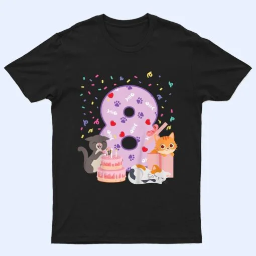 Kids 8th Birthday Girl cute Cat outfit 8 years old bday party T Shirt