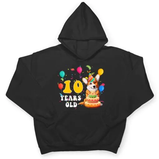 Kids Cute 10 Years Old Corgi Dog Lover 10th Birthday Party T Shirt