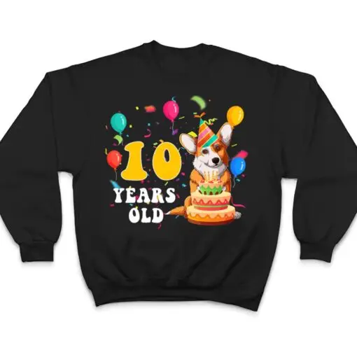 Kids Cute 10 Years Old Corgi Dog Lover 10th Birthday Party T Shirt