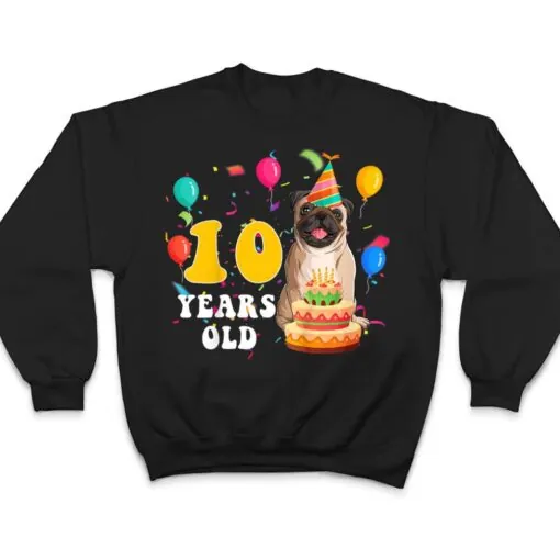 Kids Cute 10 Years Old Pug Dog Lover 10th Birthday Party T Shirt