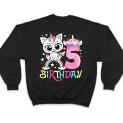 Kids Cute Cat Unicorn Face Floral 5 Year Old 5th Birthday Girls T Shirt