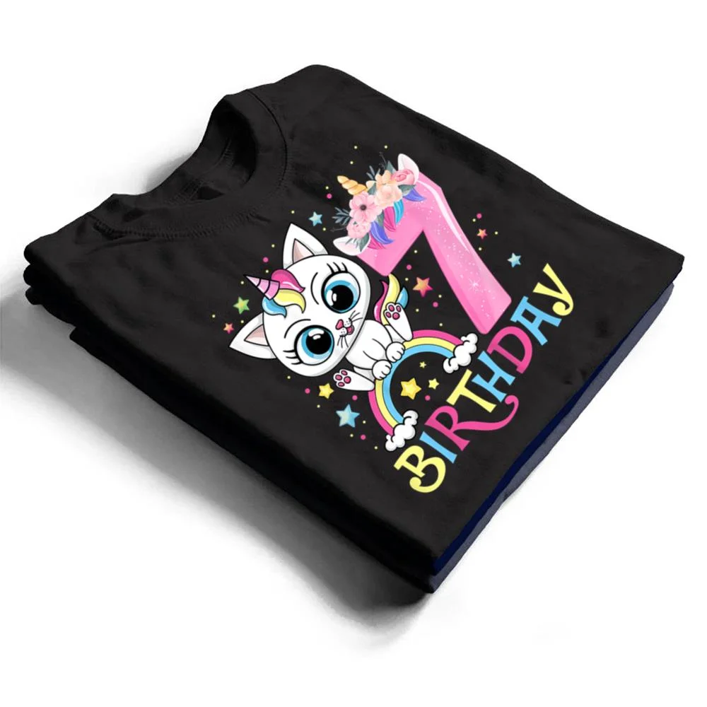 Kids-Cute-Cat-Unicorn-Face-Floral-7-Year-Old-7th-Birthday-Girls-T-Shirt-1 Kids Cute Cat Unicorn Face Floral 7 Year Old 7th Birthday Girls T Shirt
