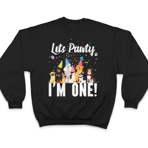 Kids Lets Pawty I'm ONE! Puppy Dog Themed Birthday Party Outfit T Shirt