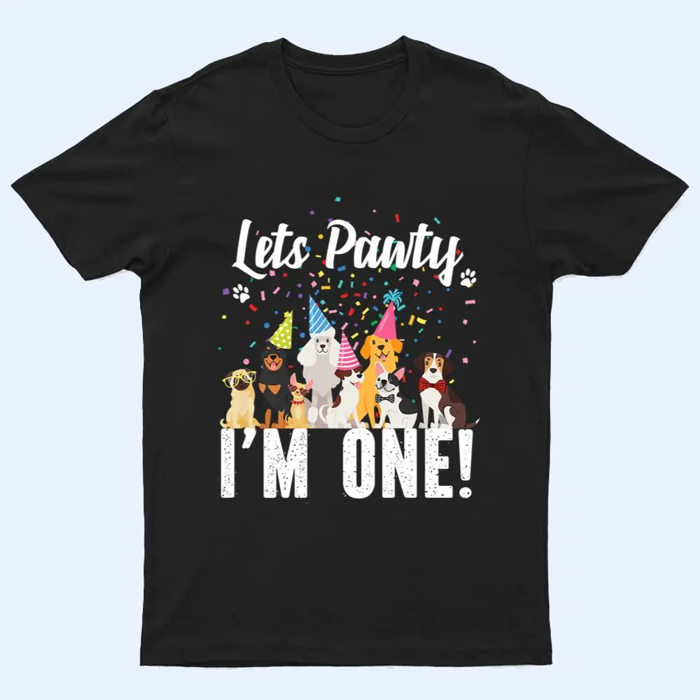 Kids Lets Pawty I'm ONE! Puppy Dog Themed Birthday Party Outfit T Shirt Kids Lets Pawty I'm ONE! Puppy Dog Themed Birthday Party Outfit T Shirt