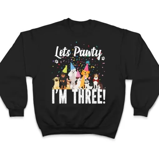 Kids Lets Pawty I'm THREE! Puppy Dog Themed Birthday Party Outfit T Shirt