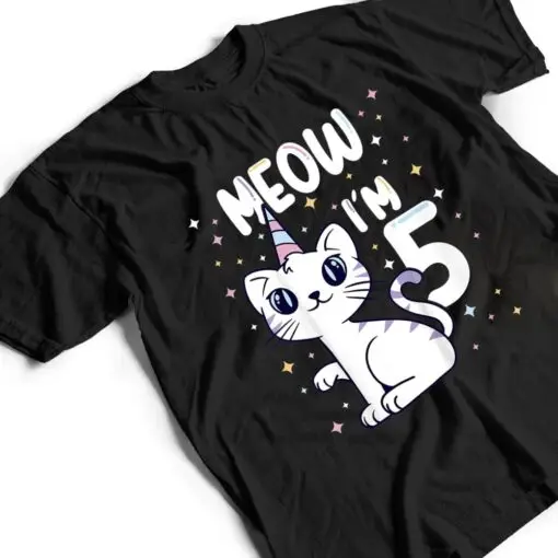 Kids Meow I'm 5 bday cat party cute 5th Birthday Kids Cat T Shirt