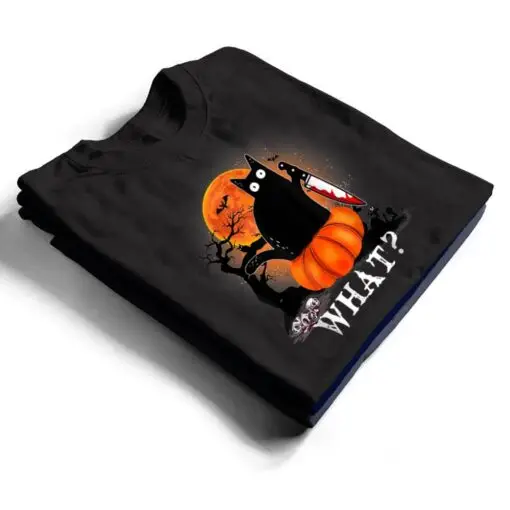 Killer Halloween Scary Moon Black Cat With Knife Pumpkin T Shirt