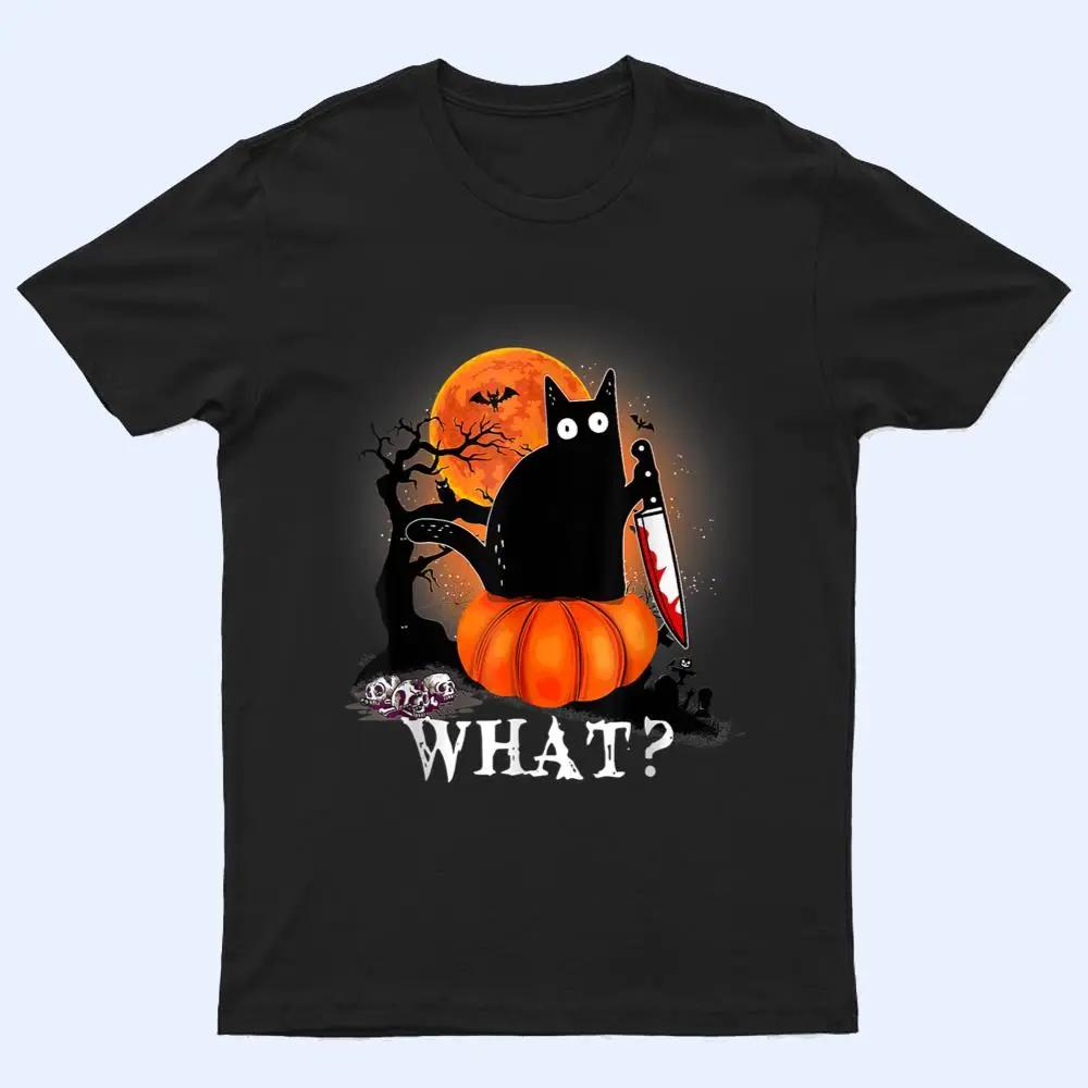 Killer Halloween Scary Moon Black Cat With Knife Pumpkin T Shirt Killer Halloween Scary Moon Black Cat With Knife Pumpkin T Shirt