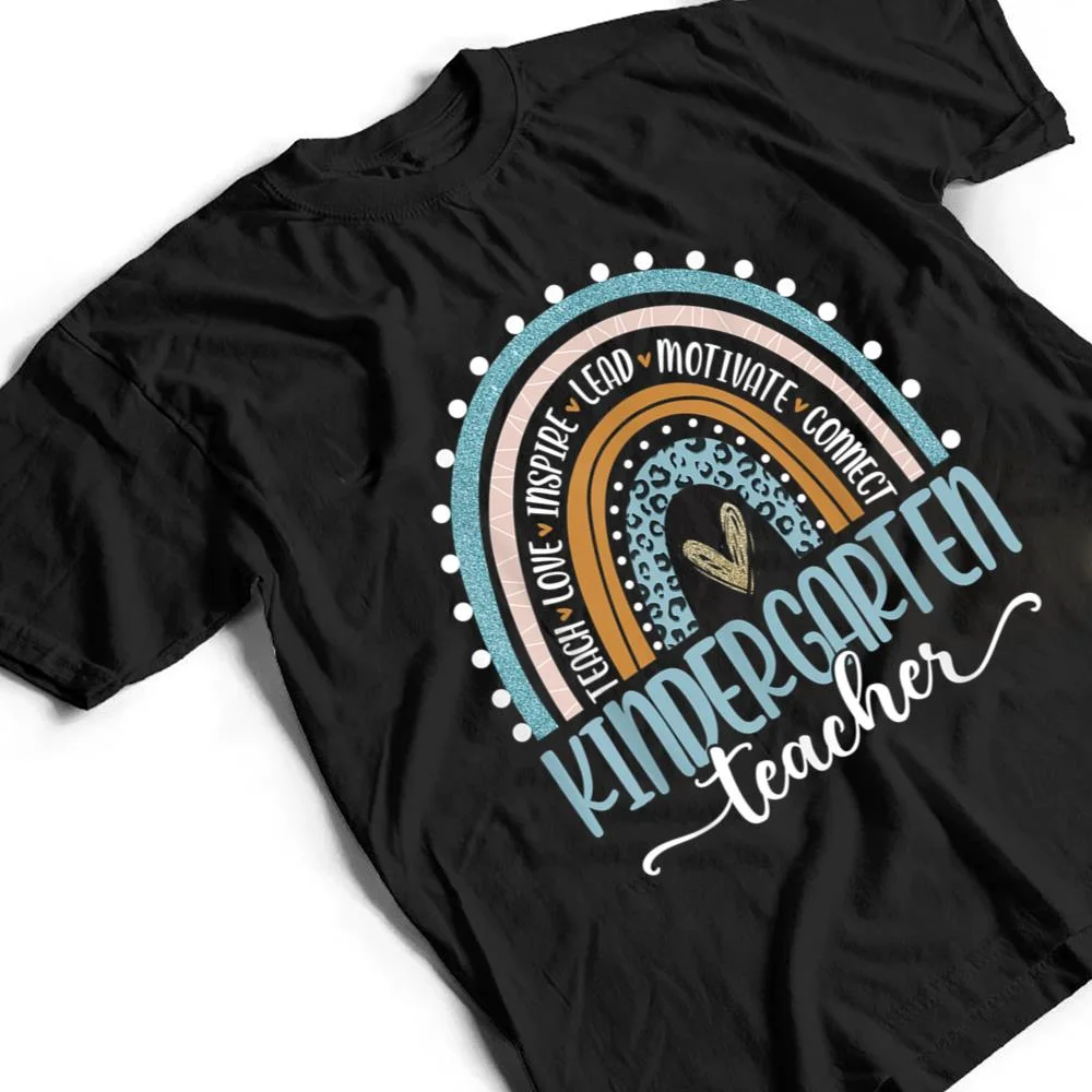 Kindergarten-Teacher-Leopard-Rainbow-First-Day-Of-School-T-Shirt-2 Kindergarten Teacher Leopard Rainbow First Day Of School T Shirt