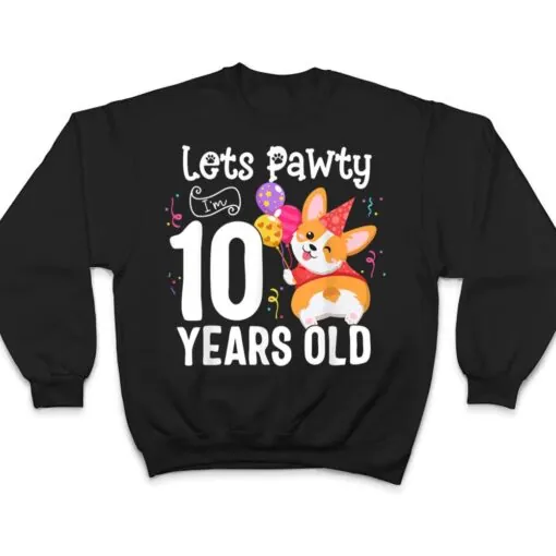 Lets Pawty I'm 10 Year Old Corgi Dog Lover 10th Birthday Kid T Shirt