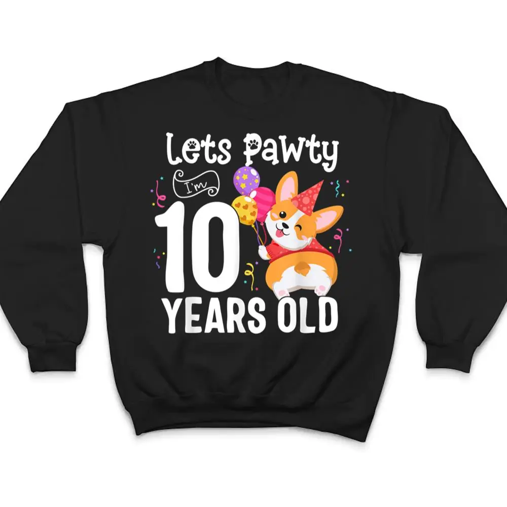 Lets Pawty I'm 10 Year Old Corgi Dog Lover 10th Birthday Kid T Shirt