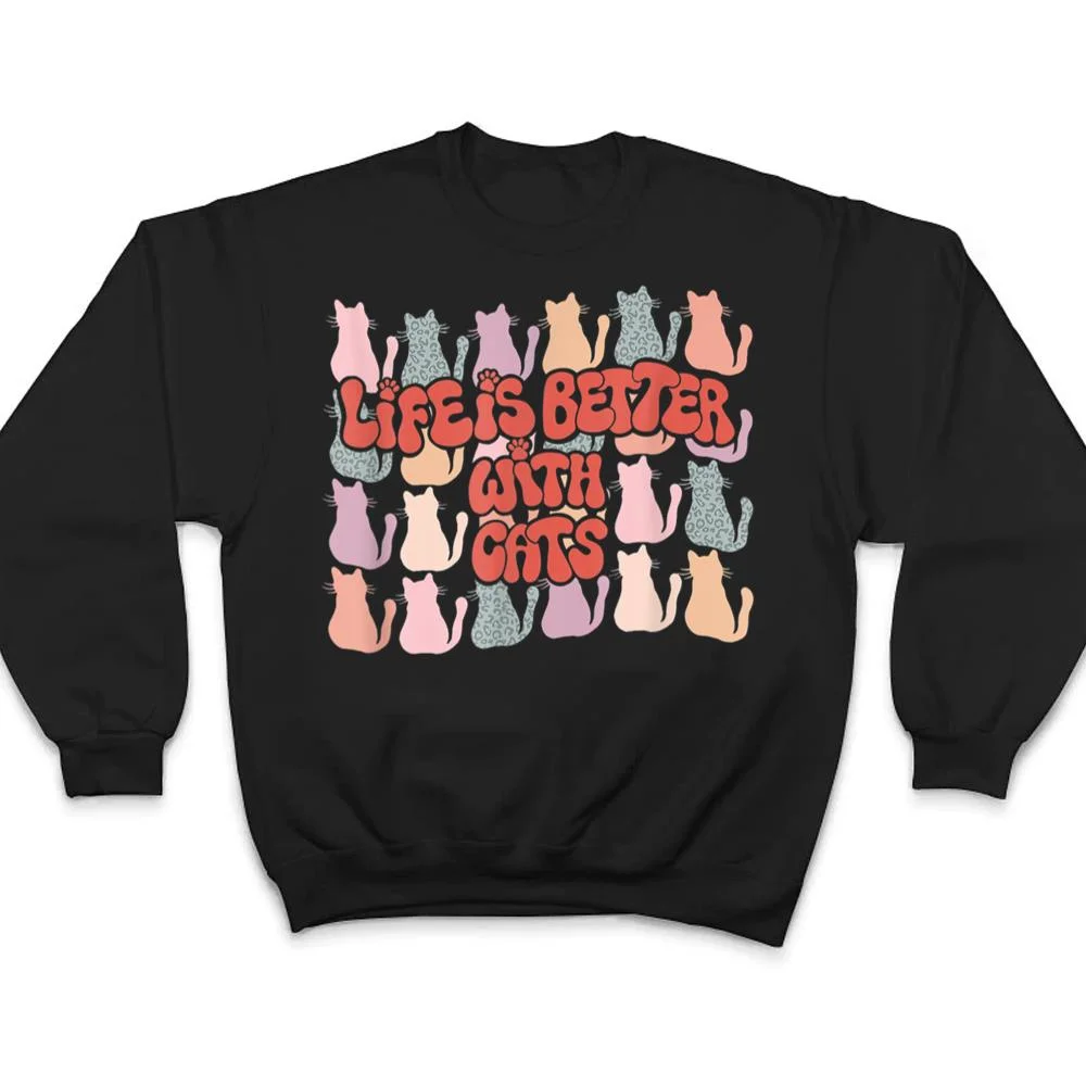 Life-Is-Better-With-Cats-Retro-Cat-Mama-Dad-Groovy-Men-Women-T-Shirt-4 Life Is Better With Cats Retro Cat Mama Dad Groovy Men Women T Shirt
