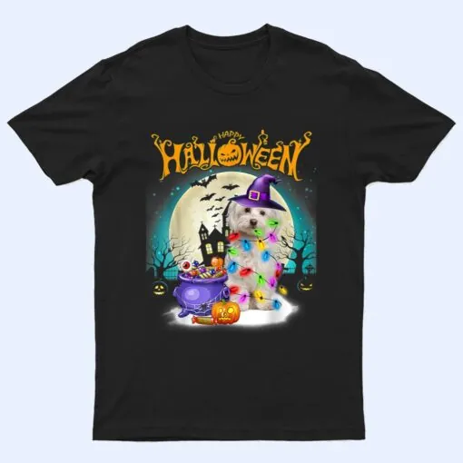 Maltese Dog And Moon Halloween Costume Dog Lover Funny T Shirt