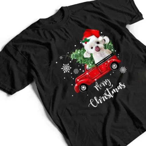 Maltese Dog Ride Red Truck Christmas Pajama T Shirt