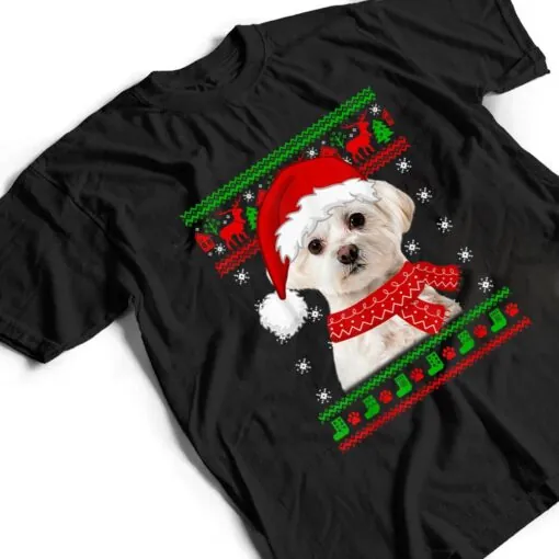 Maltese Dog Ugly Christmas Puppy Dog Lover T Shirt