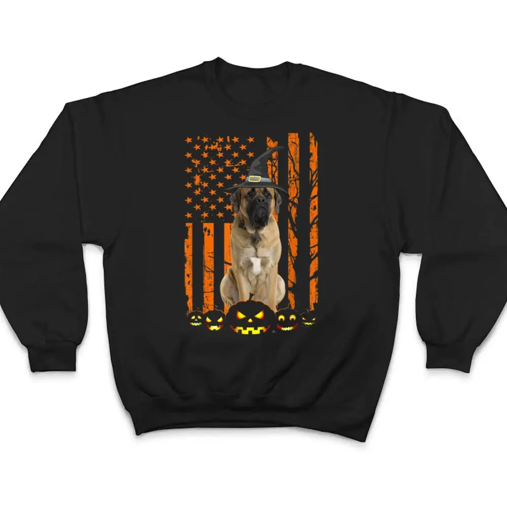 Mastiff-Dog-Pumpkin-American-Flag-Vintage-Halloween-Witch-T-Shirt-4 Mastiff Dog Pumpkin American Flag Vintage Halloween Witch T Shirt