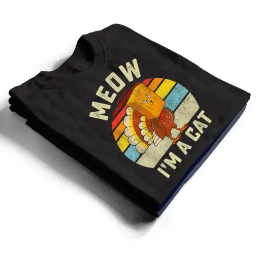 Meow I'm Cat Thanksgiving Cat Funny Turkey Fake Cat Retro T Shirt