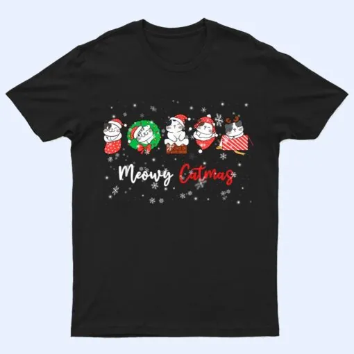 Meowy Catmas Funny Christmas Cat Kitten Lover Kids Mom Dad T Shirt