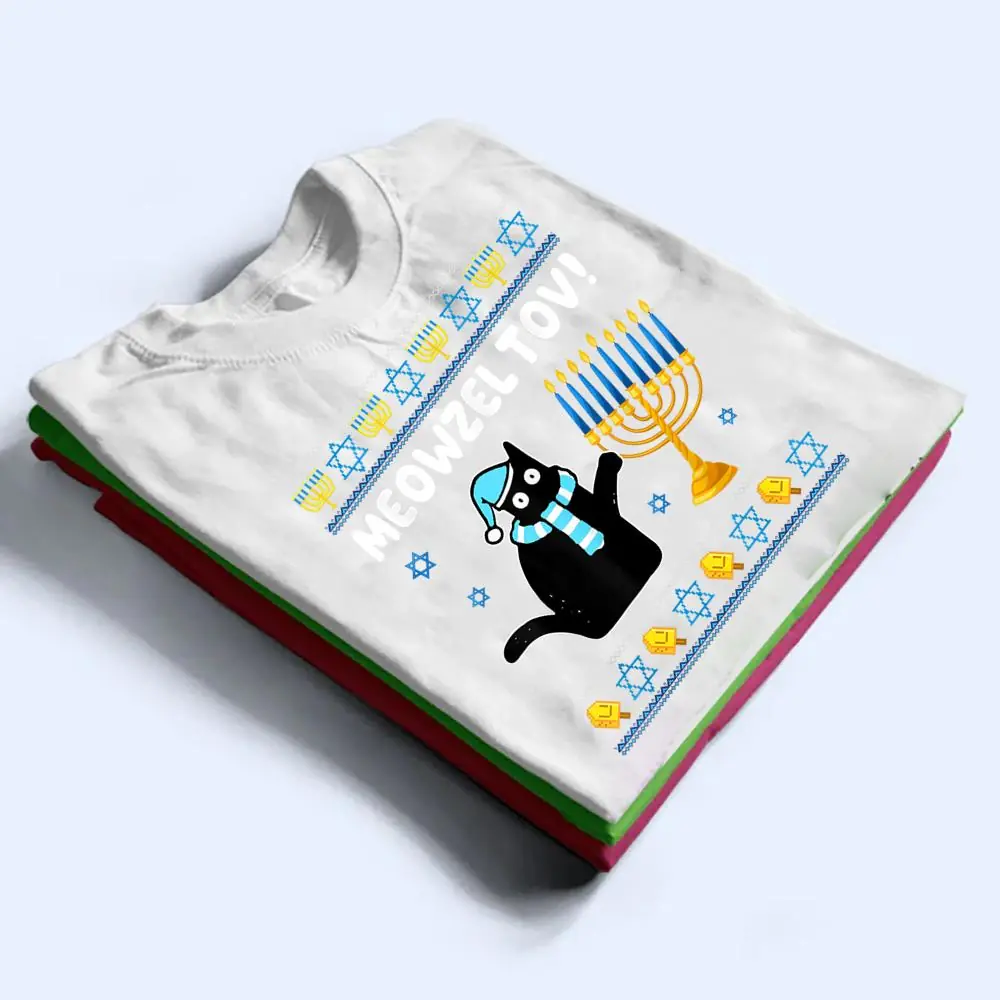 Meowzel-Tov-Chanukah-Jewish-Black-Cat-Hanukkah-T-Shirt-1 Meowzel Tov Chanukah Jewish Black Cat Hanukkah T Shirt