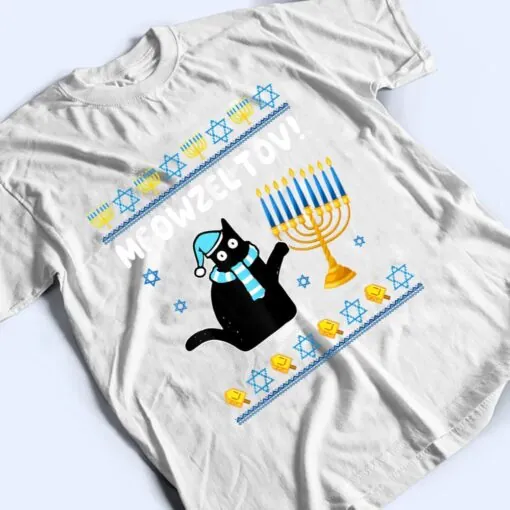 Meowzel Tov Chanukah Jewish Black Cat Hanukkah T Shirt