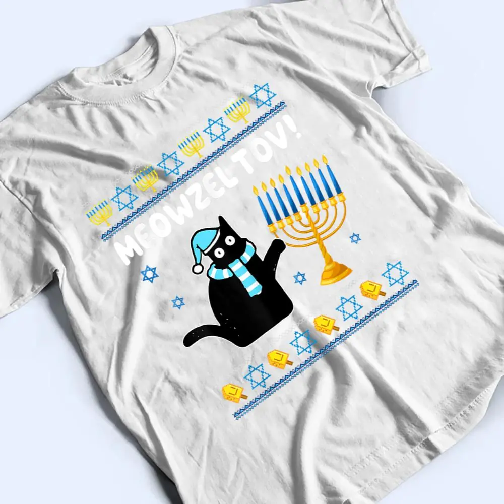 Meowzel-Tov-Chanukah-Jewish-Black-Cat-Hanukkah-T-Shirt-2 Meowzel Tov Chanukah Jewish Black Cat Hanukkah T Shirt
