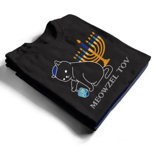 Meowzel Tov Cute Cat Mazel Tov Menorah Funny Hanukkah T Shirt