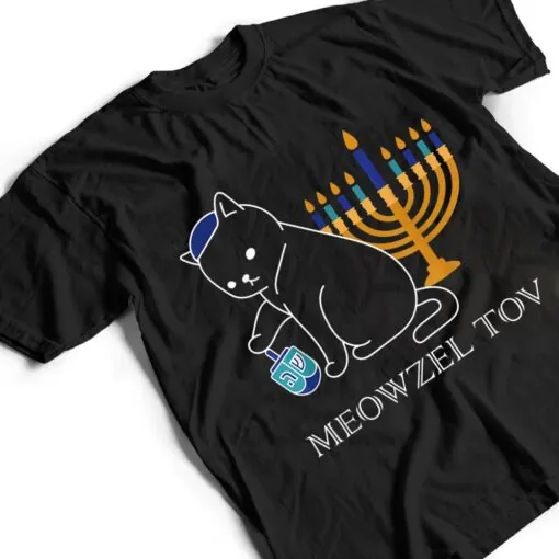 Meowzel Tov Cute Cat Mazel Tov Menorah Funny Hanukkah T Shirt