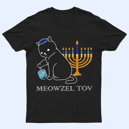 Meowzel Tov  Cute Cat Mazel Tov Menorah Funny Hanukkah T Shirt