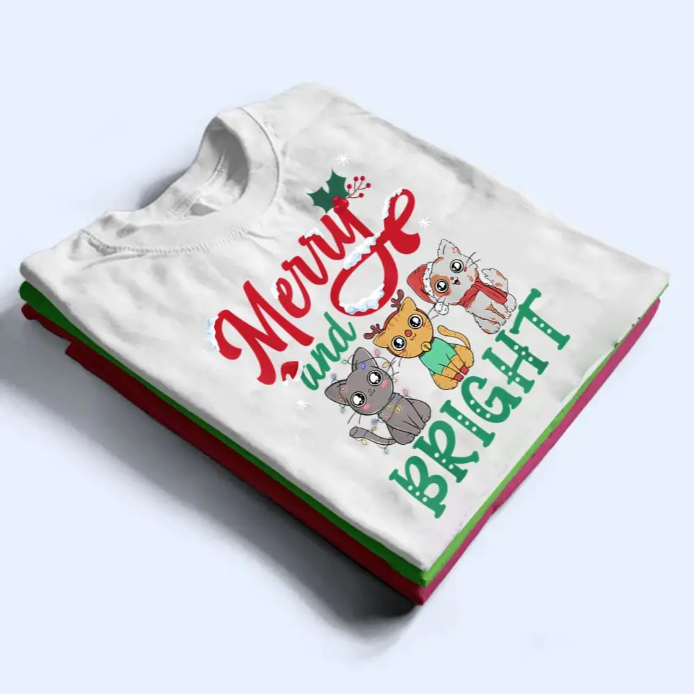Merry-And-Bright-Cat-Christmas-T-Shirt-1 Merry And Bright Cat Christmas T Shirt