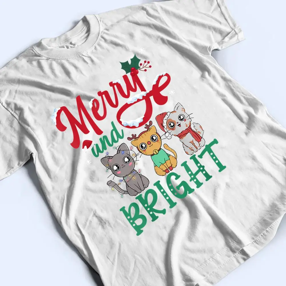 Merry-And-Bright-Cat-Christmas-T-Shirt-2 Merry And Bright Cat Christmas T Shirt