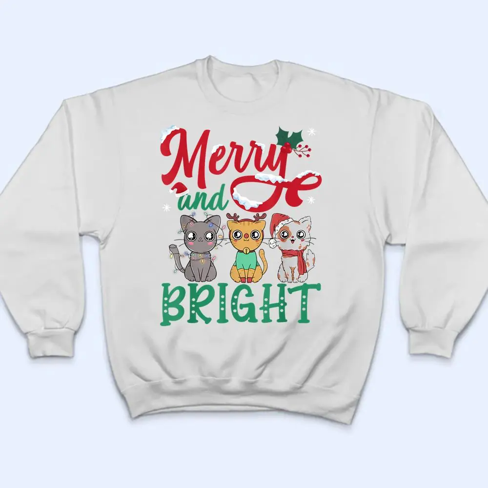 Merry-And-Bright-Cat-Christmas-T-Shirt-4 Merry And Bright Cat Christmas T Shirt