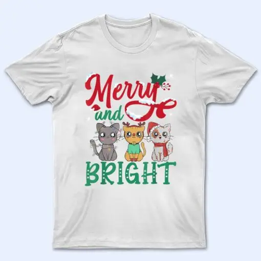 Merry And Bright Cat Christmas T Shirt