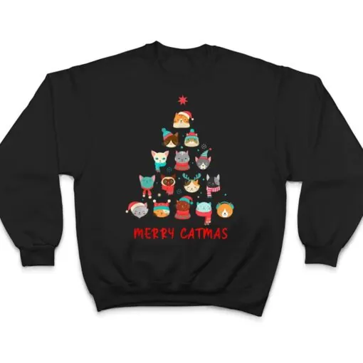 Merry Catmas Cat Christmas Tree Feline Festive T Shirt