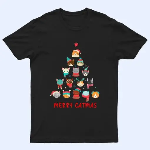 Merry Catmas Cat Christmas Tree Feline Festive T Shirt