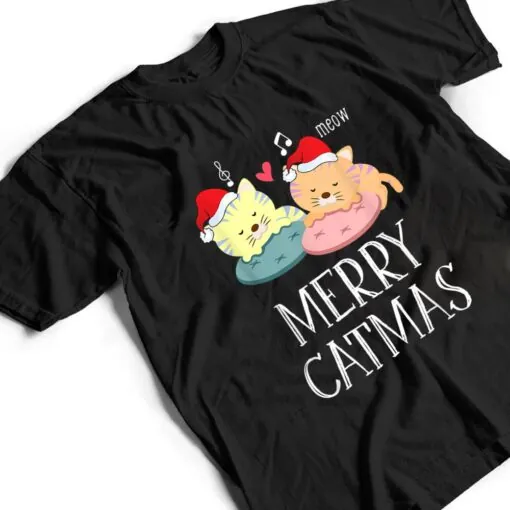 Merry Catmas Pajama Christmas Lights Funny Holiday Cat Mom T Shirt