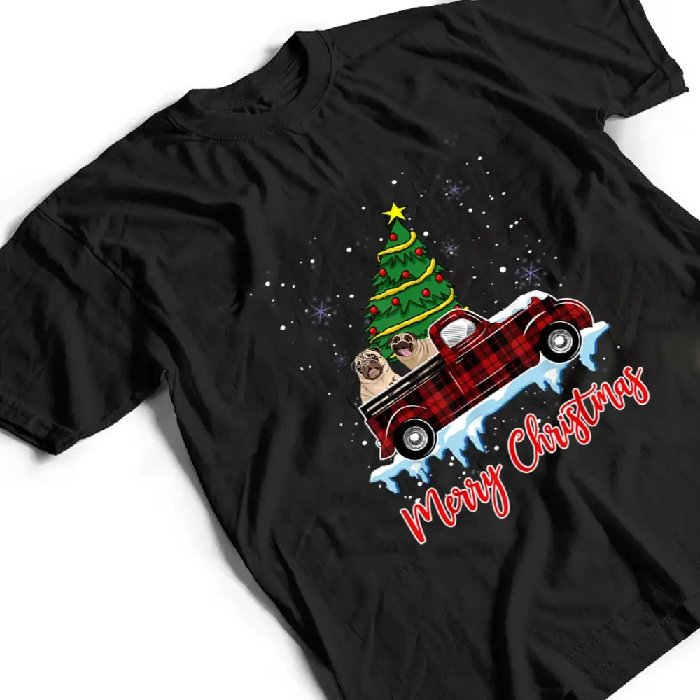 Merry-Christmas-Bulldog-Xmas-Plaid-Red-Truck-Tree-on-Car-T-Shirt-2 Merry Christmas Bulldog Xmas Plaid Red Truck Tree on Car T Shirt